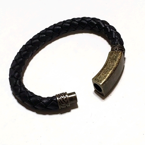 Bracelet Leather Heavy Duty Black Double Strand - Picture 3 of 5